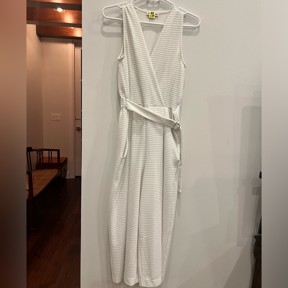 White Pinstriped Capri Romper